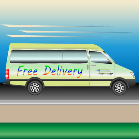 The delivery van speeding on the freeway vector illustration.のイラスト素材