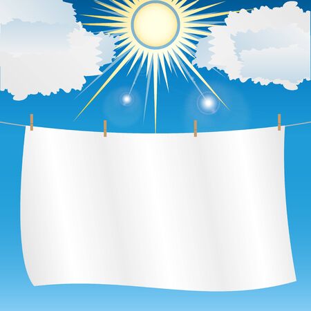 White sheet hung on a rope in sunny weather. Vector, Illustrationのイラスト素材