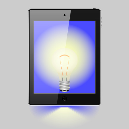 Tablet with the image of a light bulb. Vector, Illustrationのイラスト素材