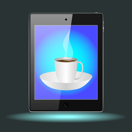 A tablet with a Cup on a saucer with a hot drinks Vector Illustrationのイラスト素材