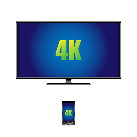 4k widescreen TV with LCD display and remote control. Vector, Illustrationのイラスト素材
