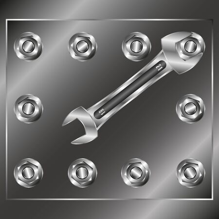spanner, nut, washer, steel sheet, steel plate. Vector Illustrationのイラスト素材