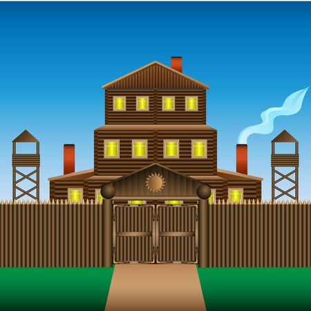 Log house image illustrationのイラスト素材