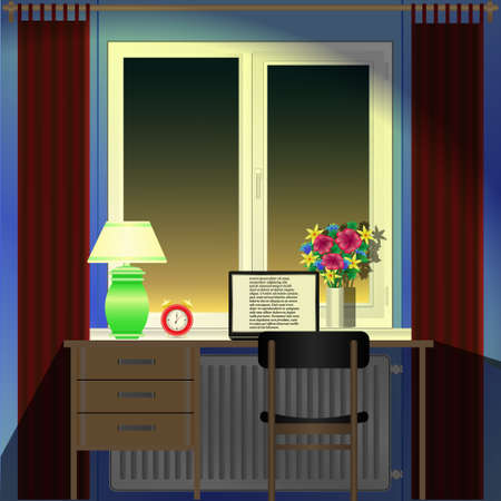 Work desk in the room Vector Illustrationのイラスト素材