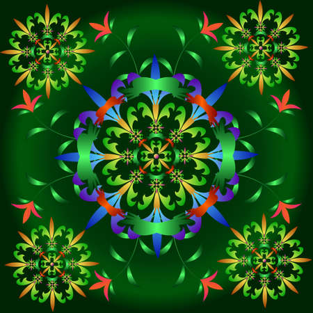Multicolored abstract patterns on a green background. Vector Illustrationのイラスト素材
