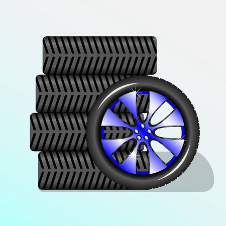 Five wheels for car. Alloy wheel. Vector Illustrationのイラスト素材