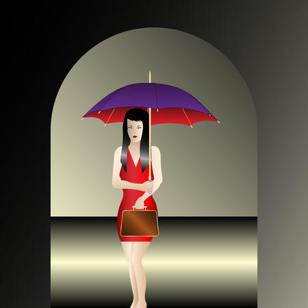 Girl with umbrella under the arch. Vector Illustrationのイラスト素材