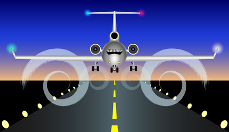 The plane is landing, rises on the runway. Vector Illustrationのイラスト素材
