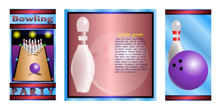 Bowling postcard includes bowling ball, skittles, and bowling alley. Vector Illustrationのイラスト素材