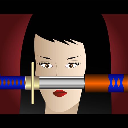 the girl with the katana. Vector illustrationのイラスト素材