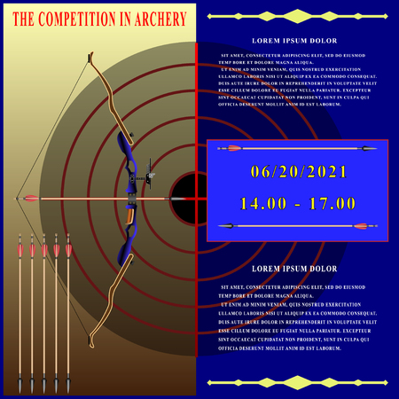 booklet, brochure, pamphlet, leaflet competitions in archery, bow, arrows, target. Vector Illustrationのイラスト素材