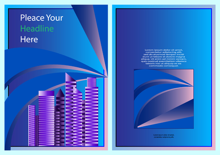 blue color scheme with city background business book cover design template, brochure, booklet, banner, poster. Vector Illustrationのイラスト素材