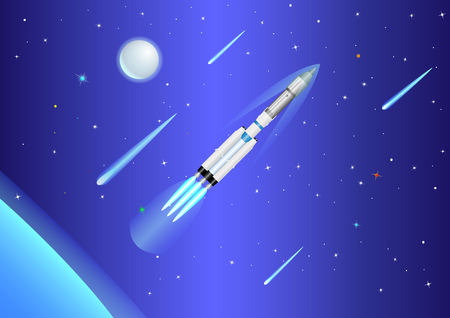 Realistic Rocket in space. planet, stars, atmosphere, meteorite, comet, cosmos, universe. Vector illustrationのイラスト素材