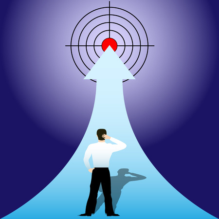 man wondered how to achieve the goal. Flat style. Vector Illustrationのイラスト素材