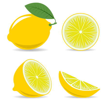 Lemon isolated on white background, depicted in different angles, cut in to parts. Vector Illuastrationのイラスト素材