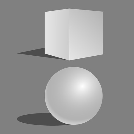 Geometric figures. White cube and a ball on a gray background. Vector Illustrationのイラスト素材