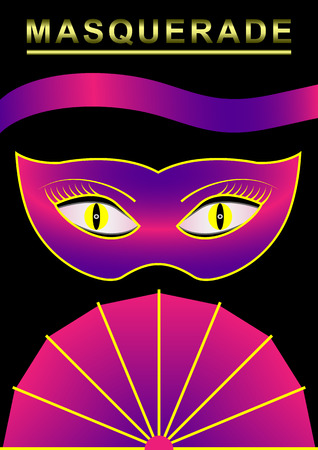 Carnival mask, masquerade, fan, ribbon, poster. Vector Illustrationのイラスト素材
