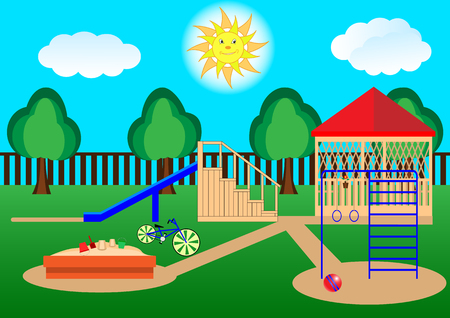 Children's playground. Cartoon, flat design. Vector Illustrationのイラスト素材