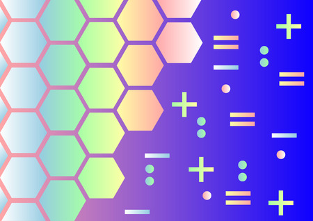 Holographic design, polygons, honeycomb, equal and plus signs, hexagon. Vector illustrationのイラスト素材