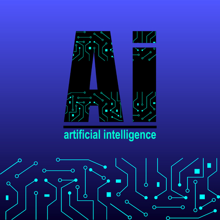 Ai, artificial intelligence, electronic circuit on blue background. Vector Illustrationのイラスト素材
