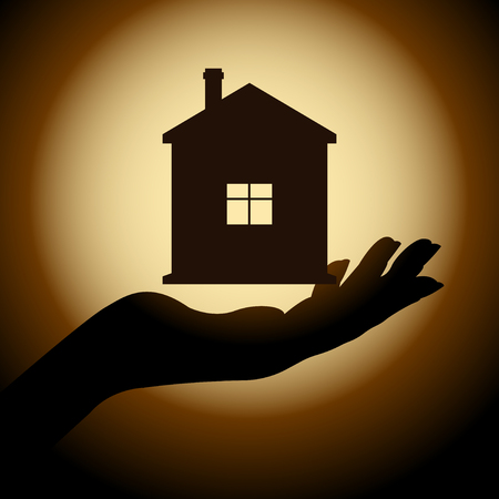 silhouette of the house on the hand. Vector, Illustrationのイラスト素材