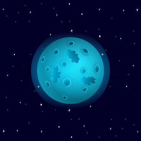 Cosmos. Blue planet with craters, with stars in the background, like the moon. 3D isometric vector illustration.のイラスト素材