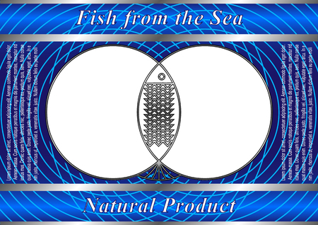 Label for fish canned food, packaging design for fish products. Vector, illustrationのイラスト素材