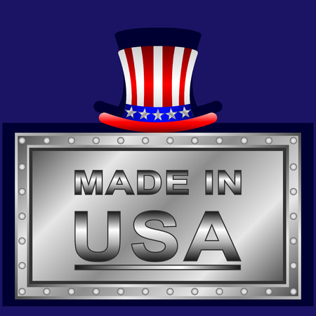 metal riveted plate with the inscription "made in USA", hat with the image of the American flag. Vector Illustrationのイラスト素材