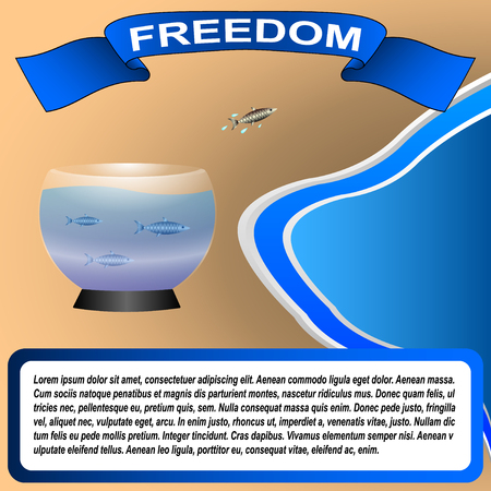 fish jumps out of the aquarium into the sea. Freedom. Vector Illustrationのイラスト素材