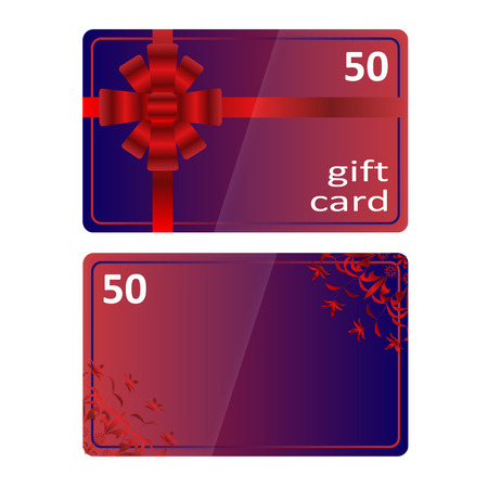 Voucher, Gift certificate, Coupon template with border, frame, bow (ribbons), floral pattern. Background design for invitation, currency, check. Card in blue red (maroon) colors. Vector Illustrationのイラスト素材