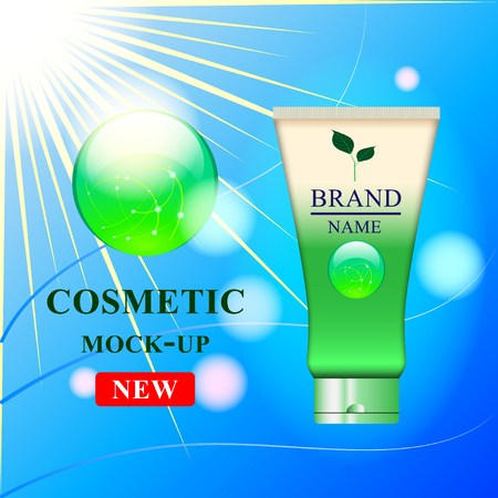 cream in a tube, advertising with a beautiful background, sunscreen. Vector, Illustrationのイラスト素材