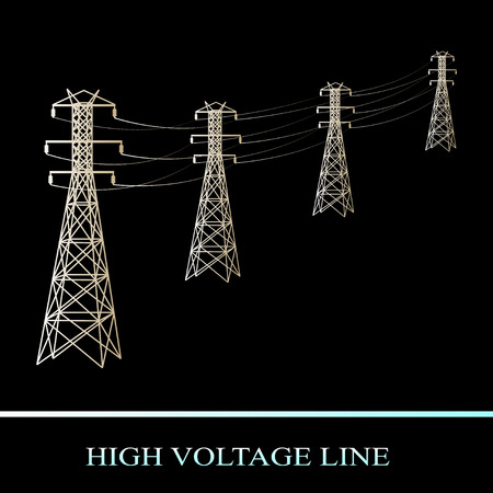 high voltage line. Power transmission isolated on black background. Vector Illustrationのイラスト素材