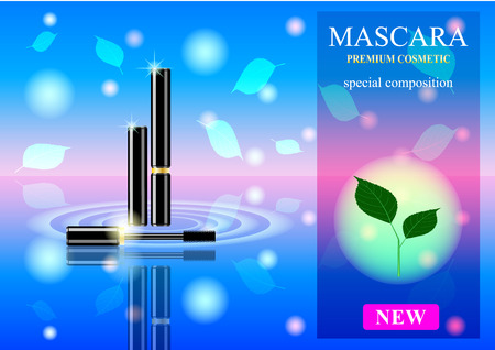 a mascara advertisement with a beautiful background and leaves. Vector, Illustrationのイラスト素材