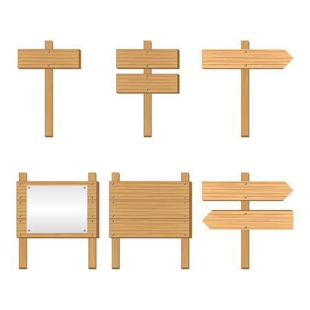 set of wooden signboard and road sign announcement board with paper placard. Vector Illustrationのイラスト素材