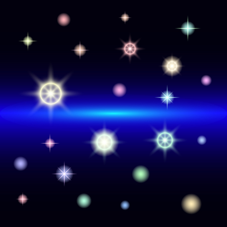 abstract space stars and planets. Beautiful multi-colored stars on a dark background.  Vector Illustrationのイラスト素材