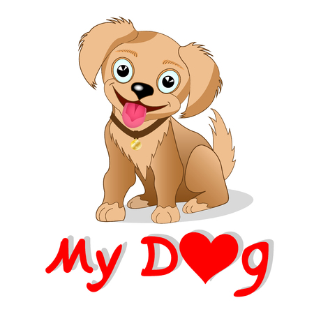 Cartoon dog "I love my dog". Puppy brown cartoon style. Vector Illustrationのイラスト素材