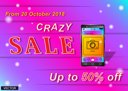 Crazy Sale Smartfon. Advertising discounts, sales on a gradient backgroundのイラスト素材
