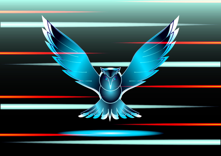 Flying owl in attacking pose. Vector illustrationのイラスト素材
