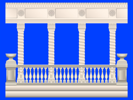 set of stone columns in different styles isolated. Columns in antique style, Baroque, stucco, marble. Stucco railings, marble, stone, antique, with flower beds. Realistic vector illustrationのイラスト素材