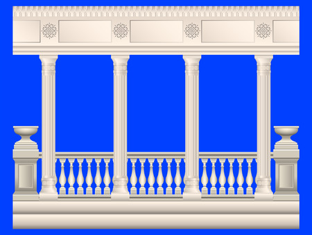 set of stone columns in different styles isolated. Columns in antique style, Baroque, stucco, marble. Stucco railings, marble, stone, antique, with flower beds. Realistic vector illustrationのイラスト素材