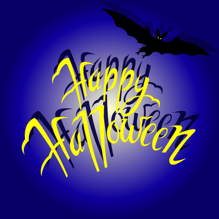 Happy Halloween lettering bat on dark blue  background. Vector Illustrationのイラスト素材