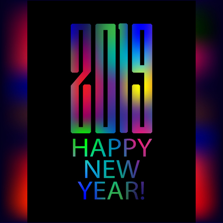 Text Happy New Year 2019 on abstract multicolored backgroundのイラスト素材