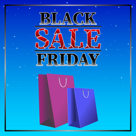 Black friday Sale. Colored paper bags on the background of the starry sky. Vector Illustrationのイラスト素材