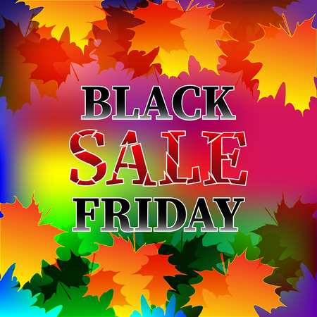Black friday Sale, autumn maple leaves on multicolored background. Vector Illustrationのイラスト素材