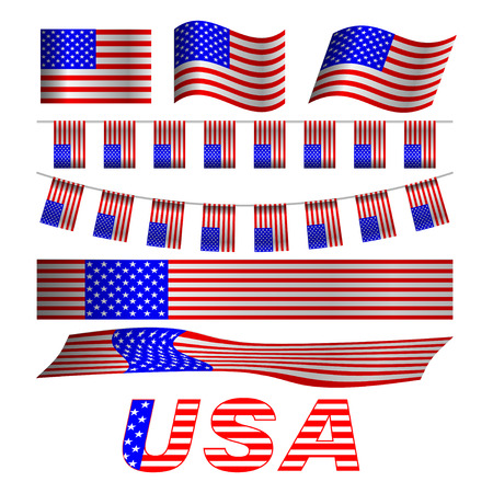 USA flags set on white background. Vector Illustrationのイラスト素材