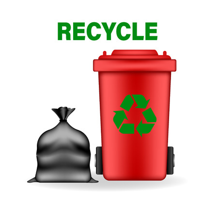 Container and garbage bag isolated on white background. Vector Illustrationのイラスト素材