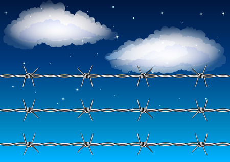 barbed wire on starry sky background with clouds. Vector Illustrationのイラスト素材