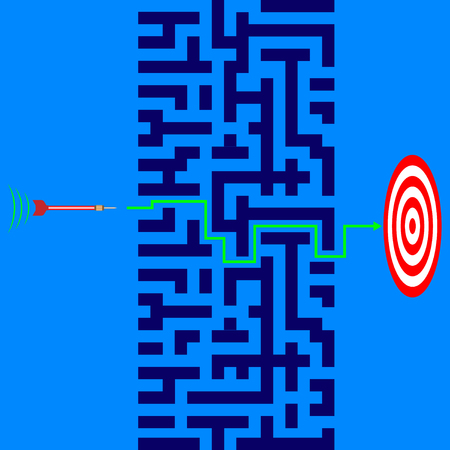 business goal strategy. The arrow plows its way through the maze to the target. Vector Illustrationのイラスト素材