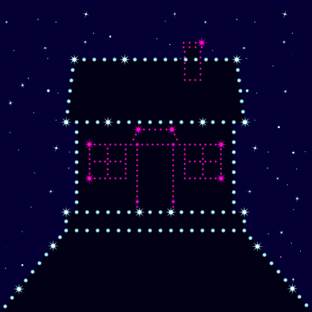 silhouette of the house in the illumination along the contours against the starry sky. Vector Illustrationのイラスト素材