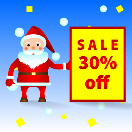 Santa Claus with the announcement of sale, discounts. Cartoon flat style. Vector Illustrationのイラスト素材